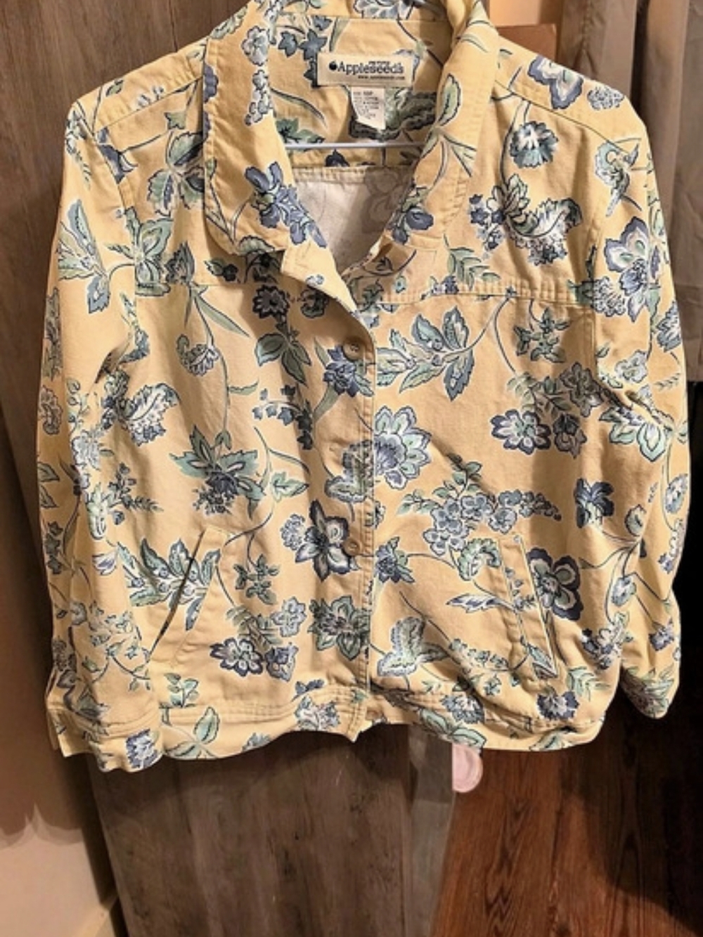 Petite Appleseed's Floral Cotton Denim Jacket in Butter Yellow & Blue Size 18P